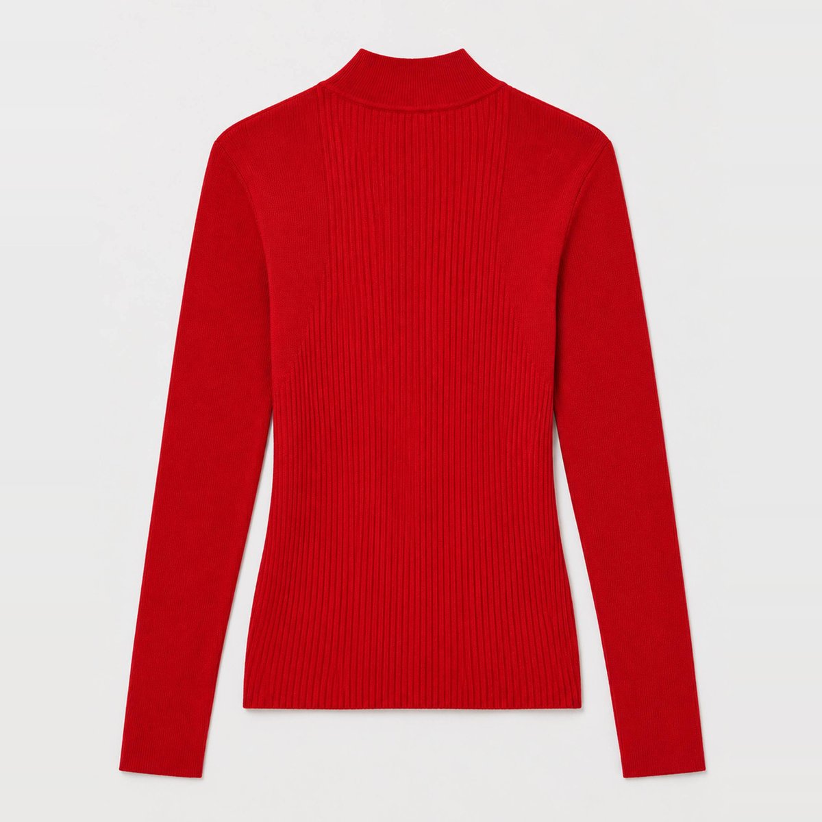 Pull manches longues à côtes uni en coton et cachemire mélangés poivron, MONOPRIX