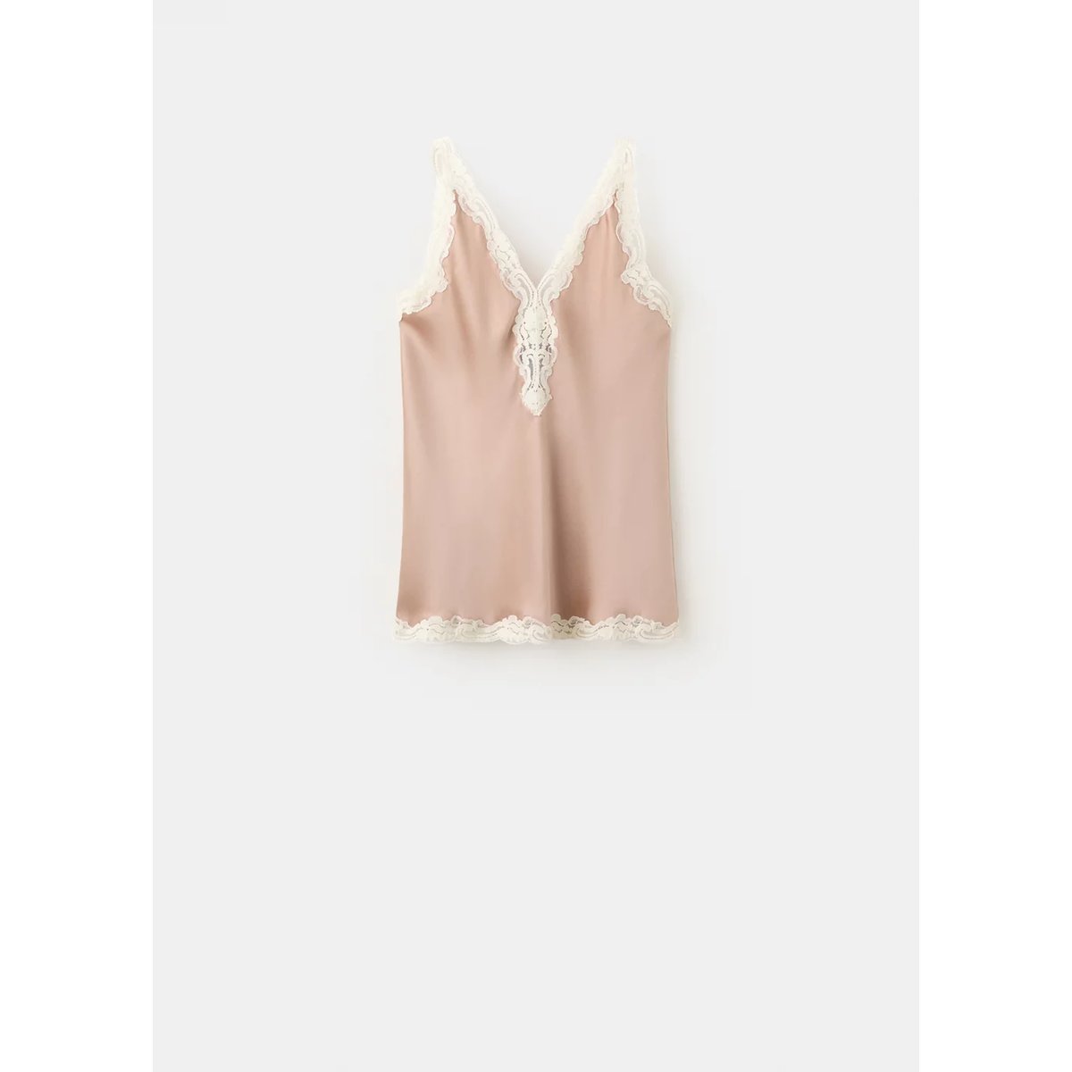 Top satiné dentelle rose clair, MANGO