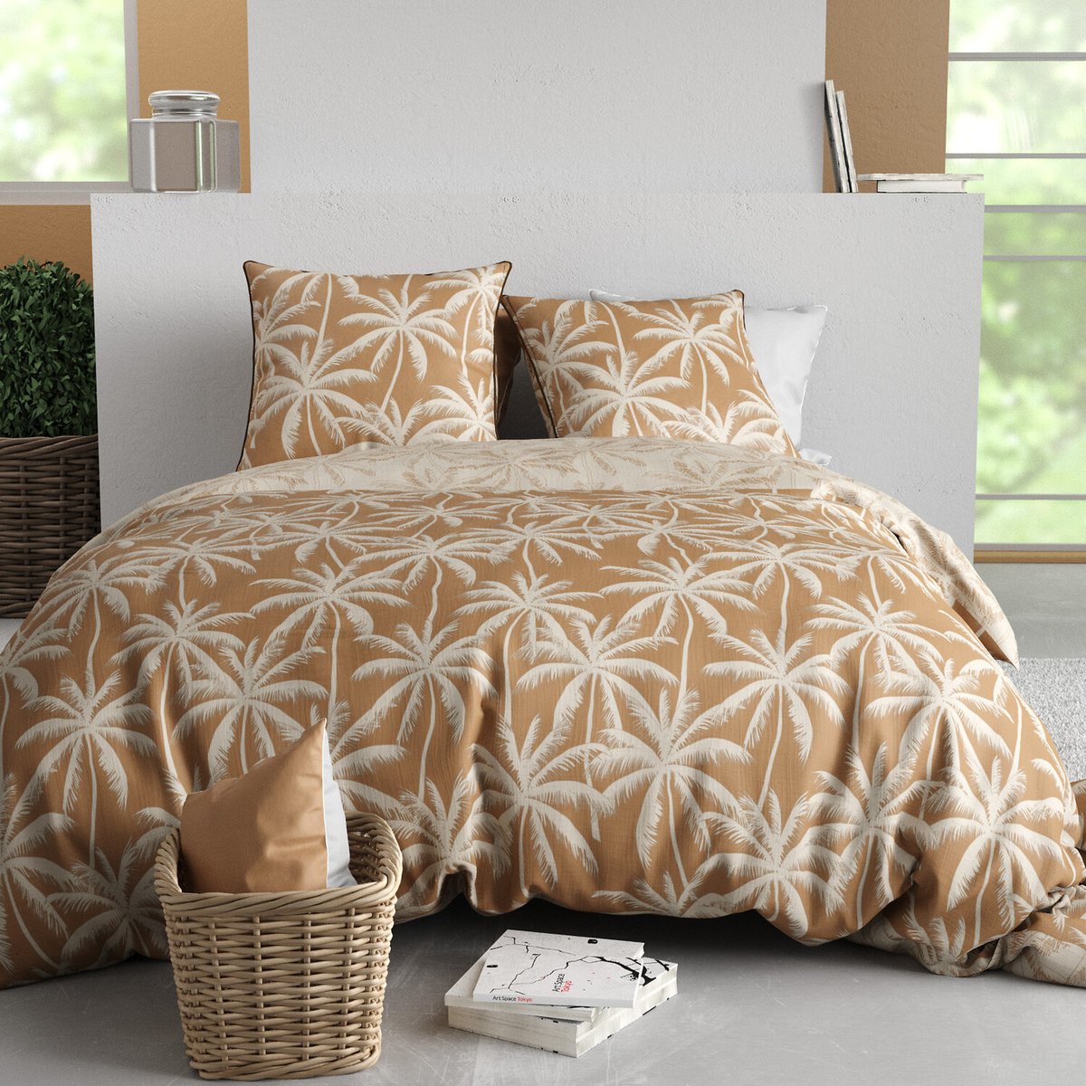 Parure housse de couette en coton imprimée, Lola beige, C DESIGN HOME TEXTILE