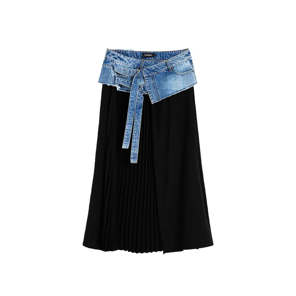 Jupe longue plissée en denim bleu clair, DESIGUAL