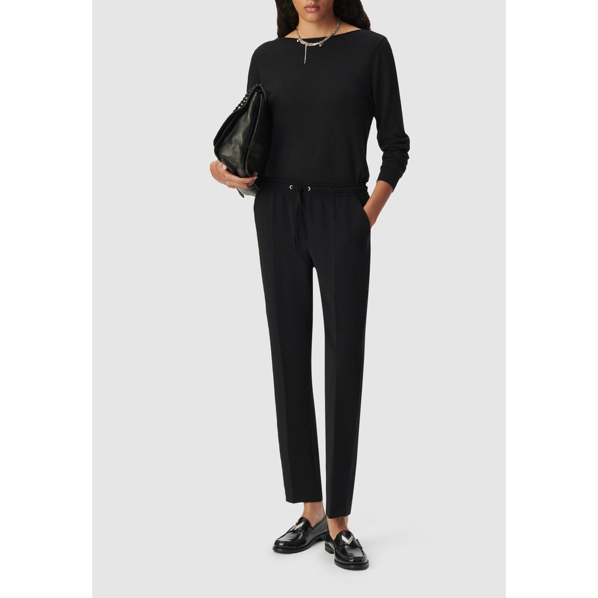 Pantalon droit ceinture élastiquée noir, IKKS