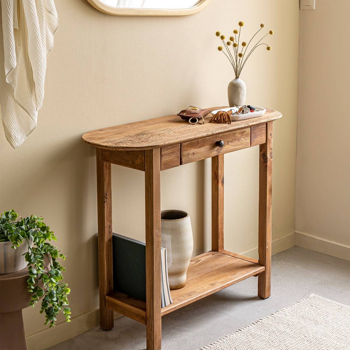 Console en bois de pin ovale BLAISE bois clair, MADE IN MEUBLES
