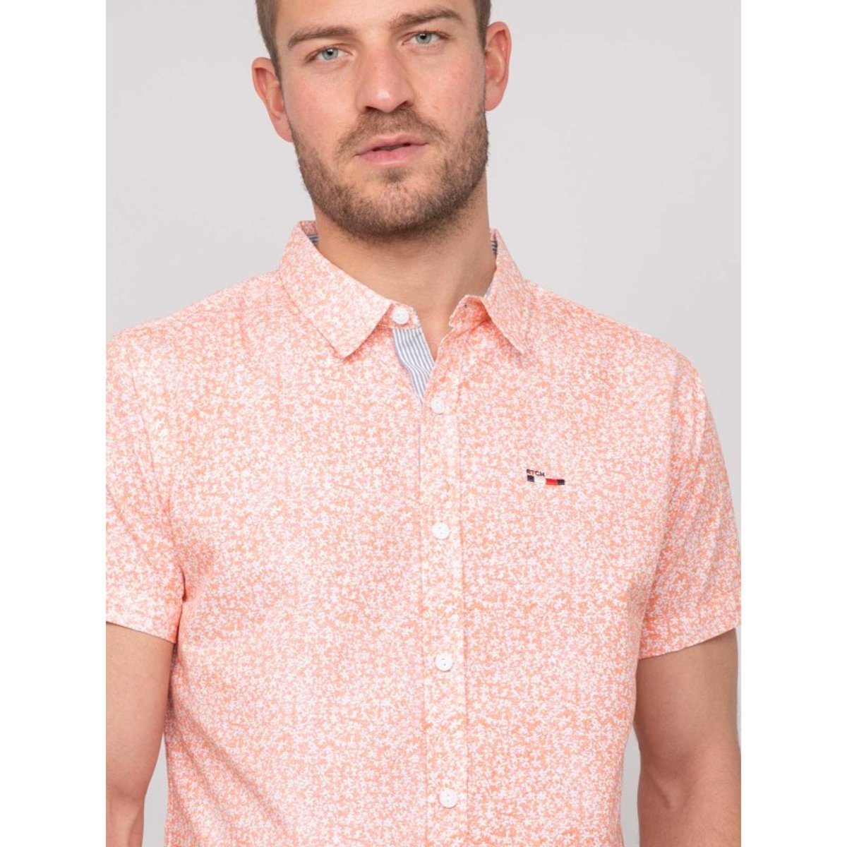Chemise Manches Courtes Motifs Dezelua orange, RITCHIE