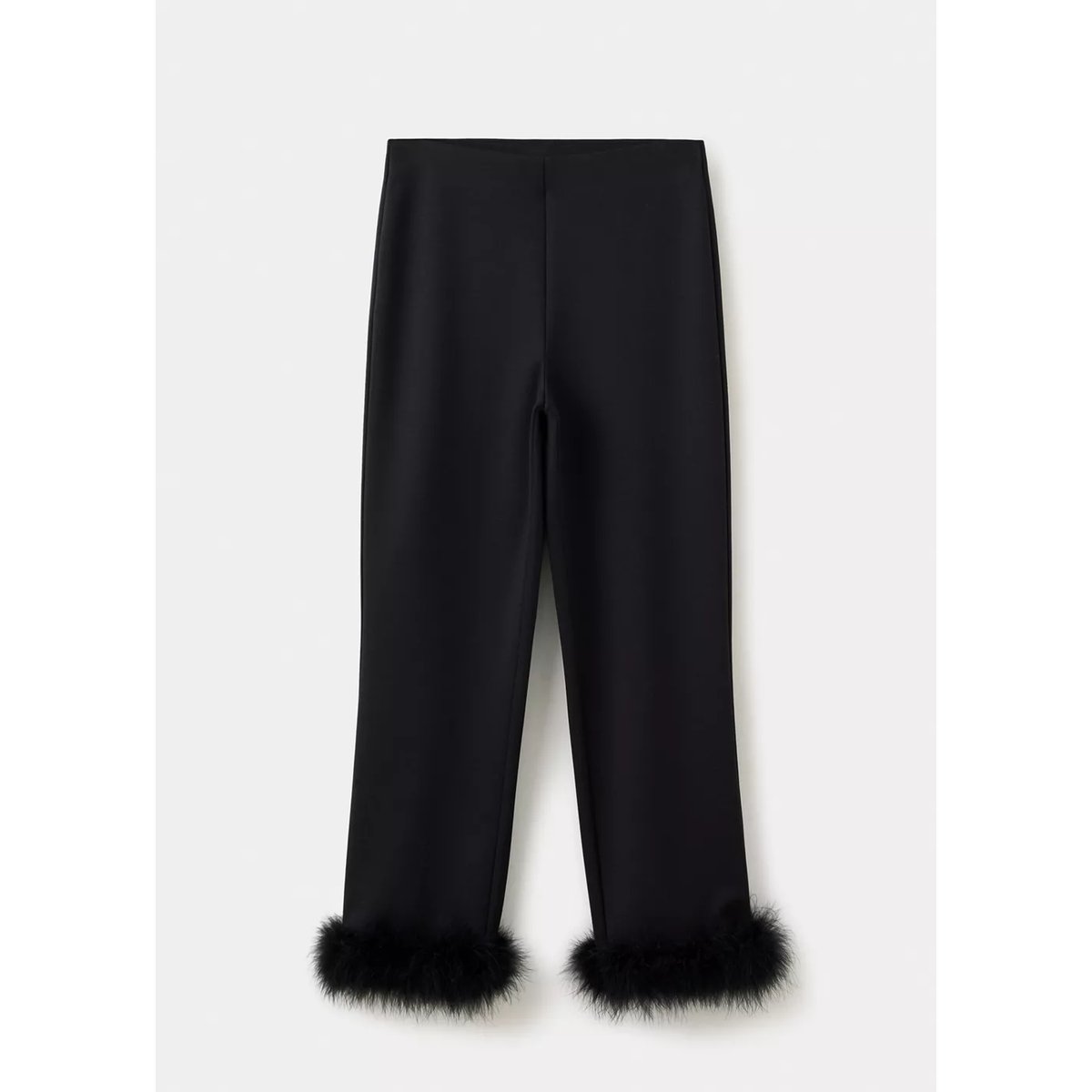 Pantalon taille haute à plumes noir, MANGO
