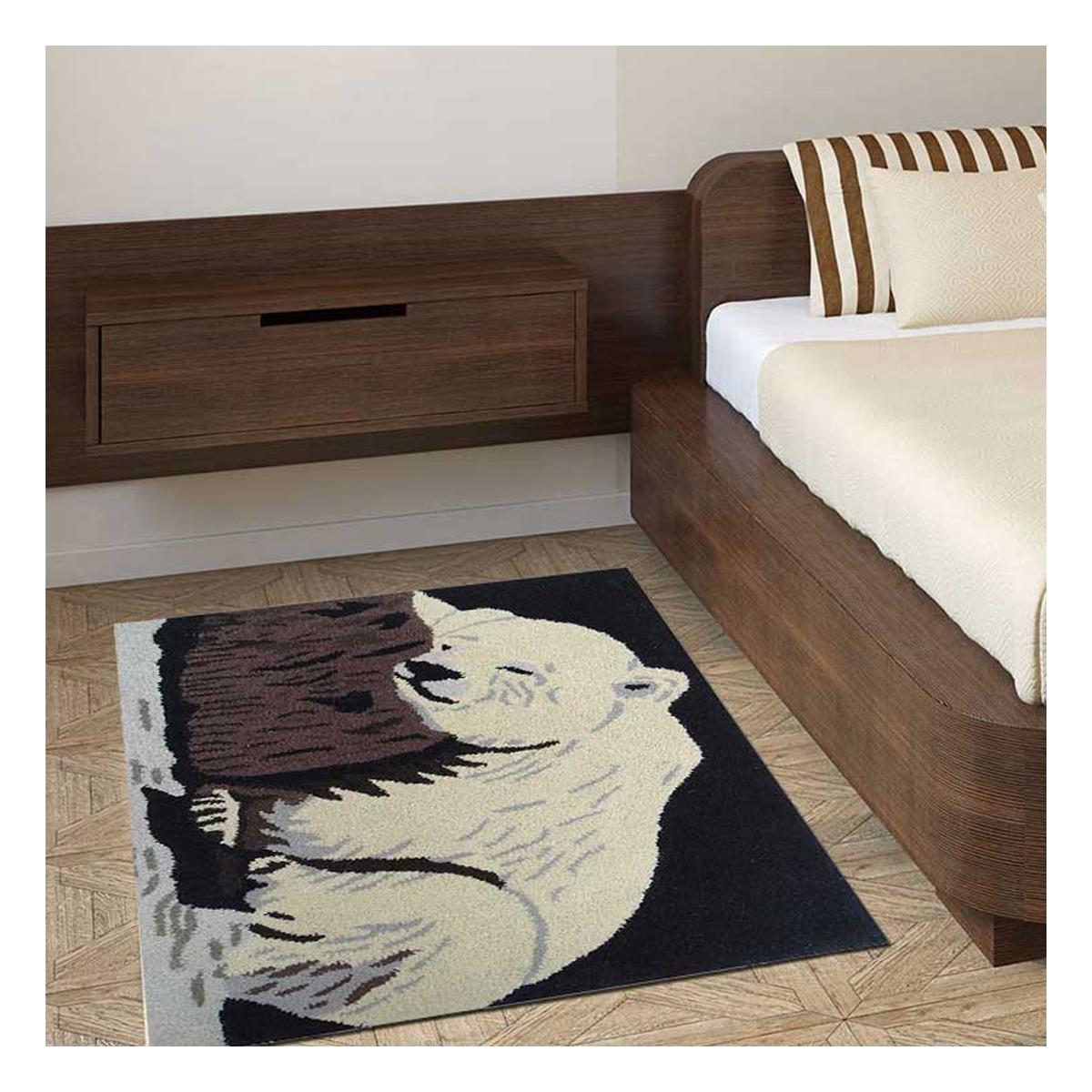 Tapis enfant fait main en laine OURS beige, UN AMOUR DE TAPIS