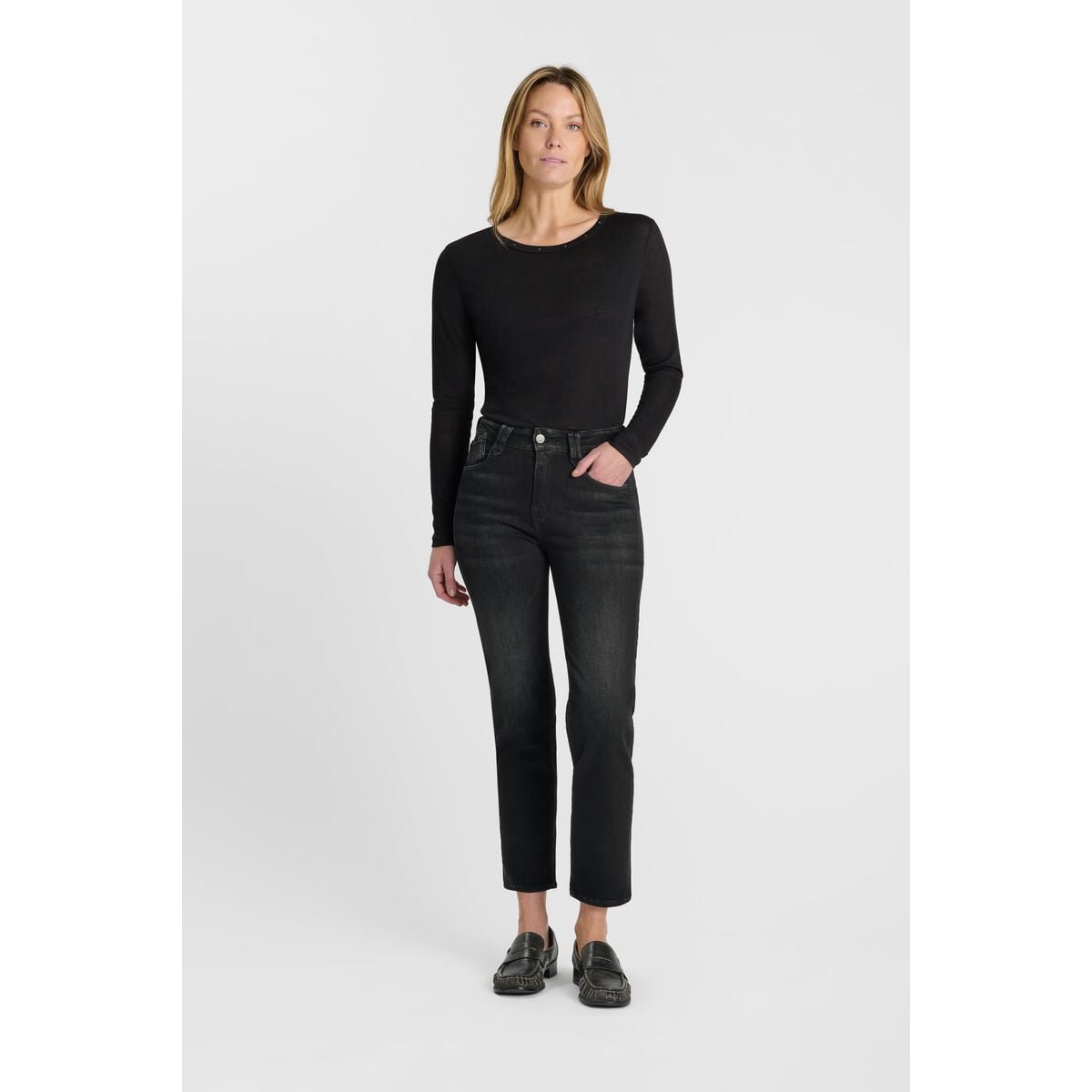 Jeans droite , longueur 34 black / black, LE TEMPS DES CERISES