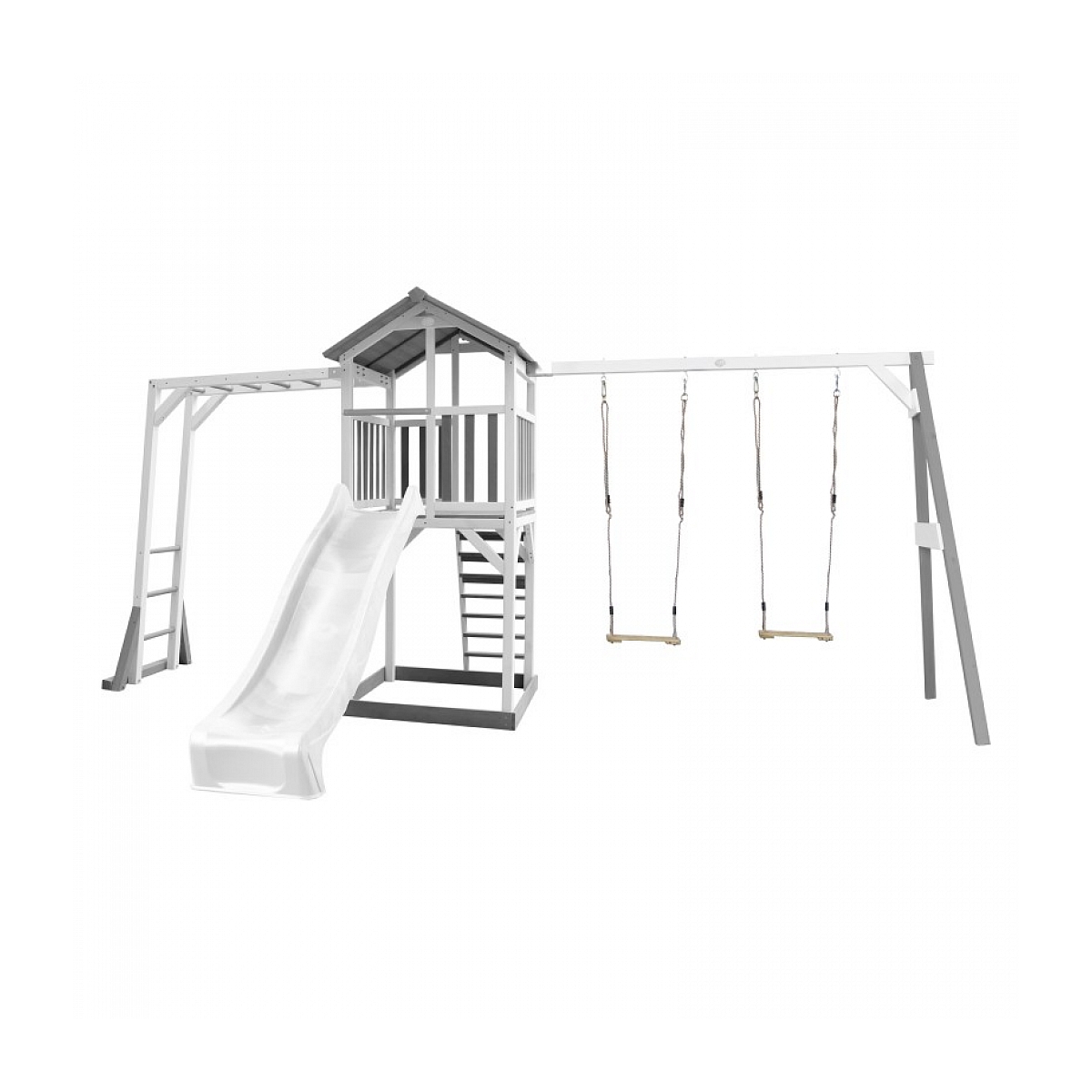 AXI Structure de jeu Beach Tower Blanc Gris avec cadre d'escalade et 2 balancoires et toboggan Blanc couleur unique, AXI HOUSE