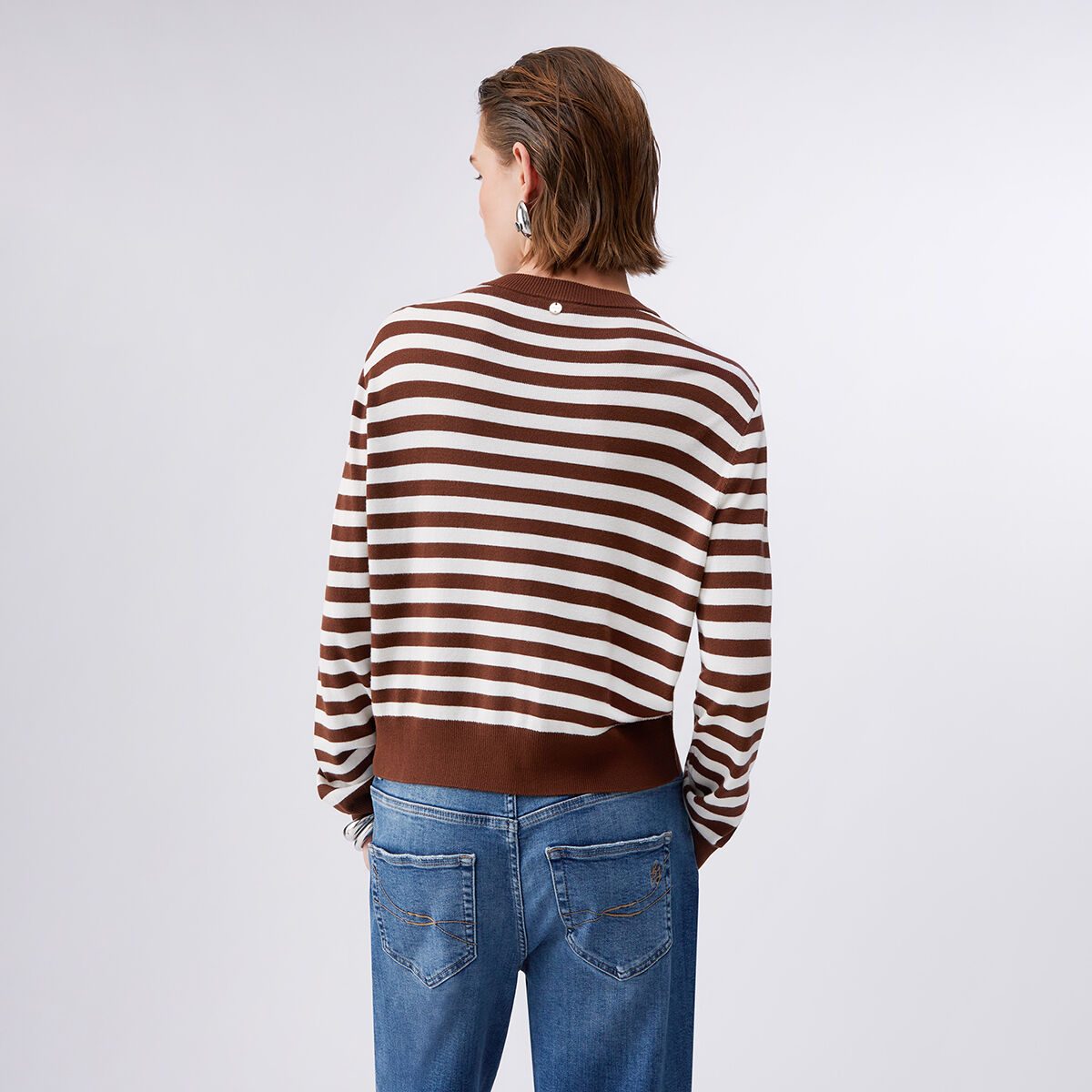 Cardigan avec empiècement en sergé imprimé marron et blanc, LIU JO