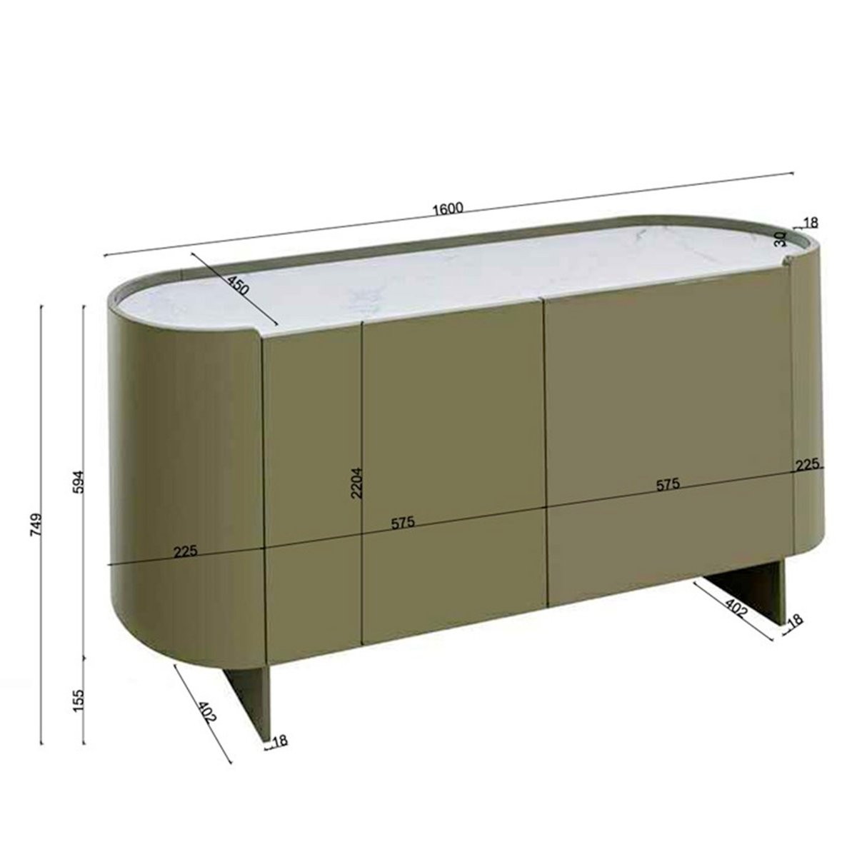 Buffet plateau en marbre, ELIANO vert, KARE DESIGN