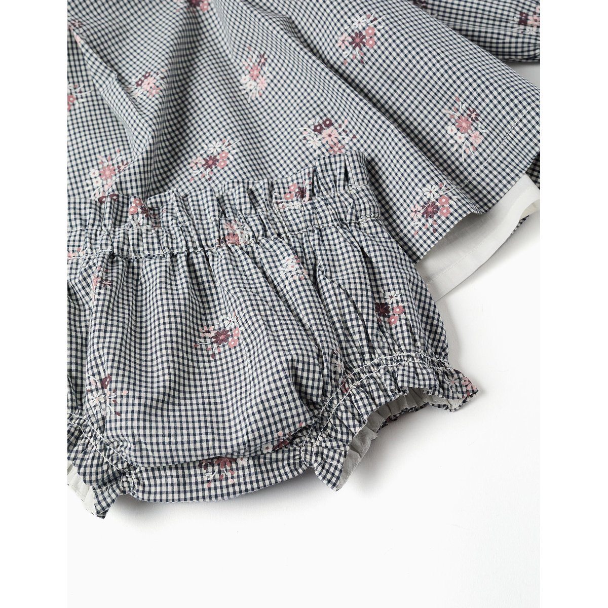 Robe en coton à motif Vichy et imprimé floral bleu foncé, ZIPPY