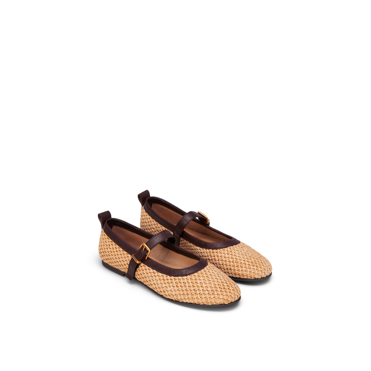 Ballerine modèle Gina en aspect raphia-basting avec cuir beige, MARC O'POLO