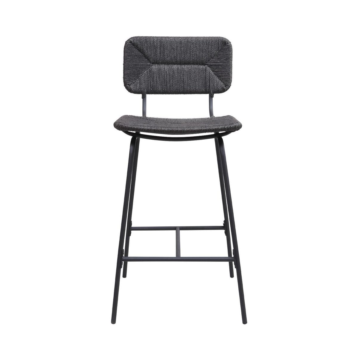 Lot de tabourets de bar et d'ilot en métal et assise rotin 65cm TIDRA|Lot de 6 | Lot de 6 noir, MOB IN