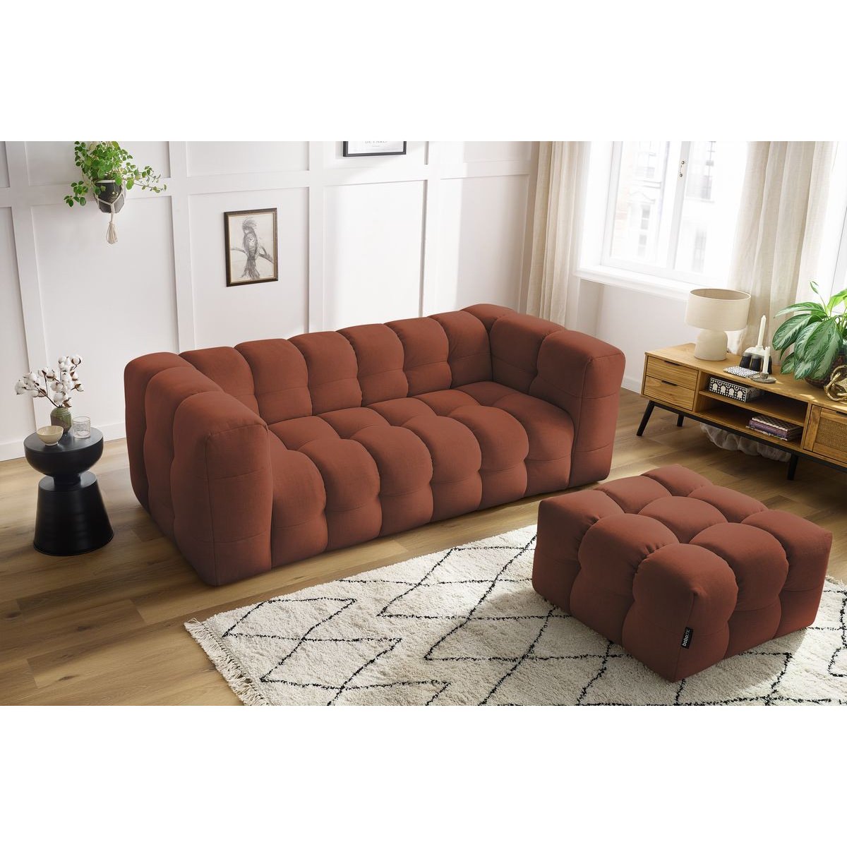 Canapé lit 4 places en tissu lisse, CLOUD orange, BOBOCHIC