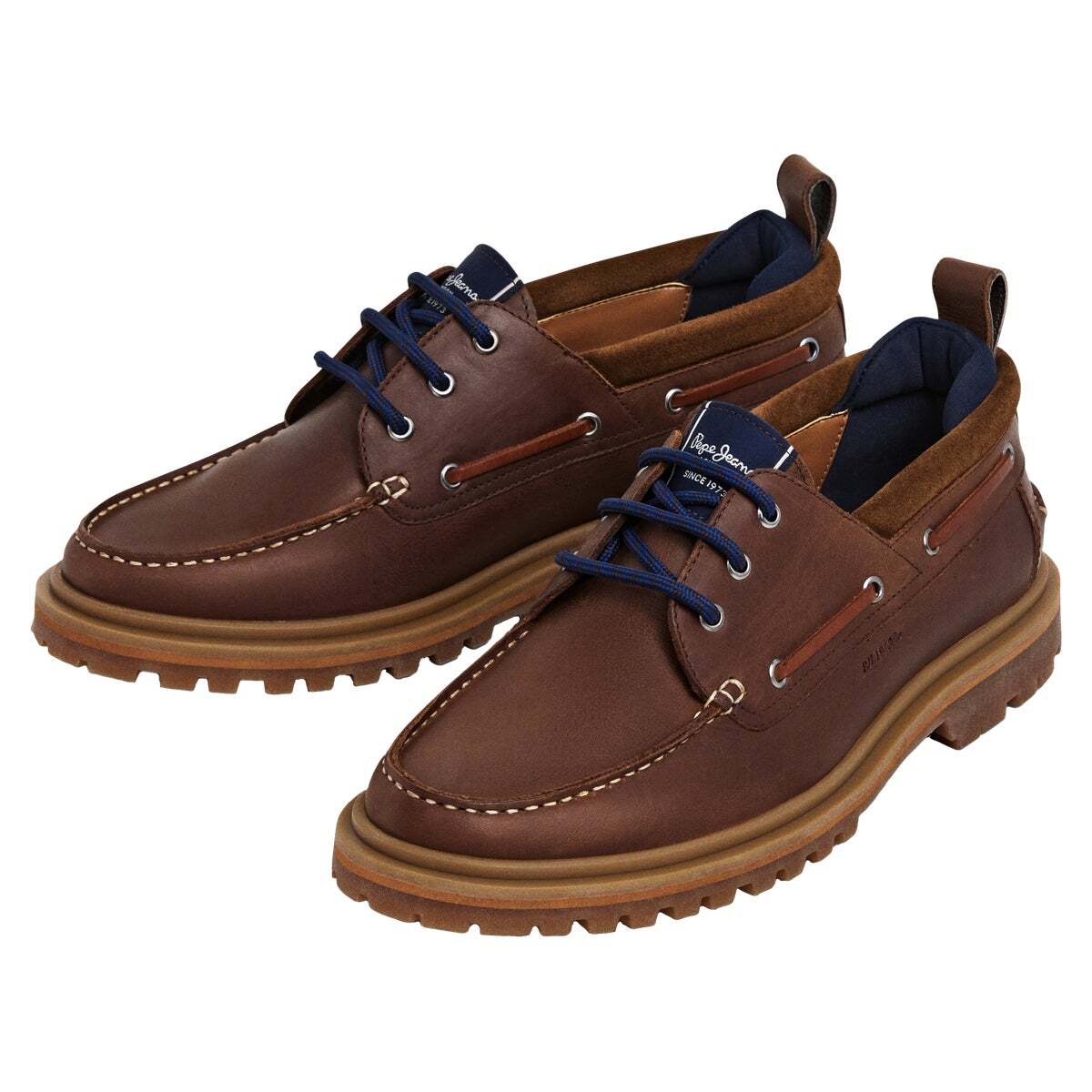 Baskets Bateau En Cuir brun, PEPE JEANS