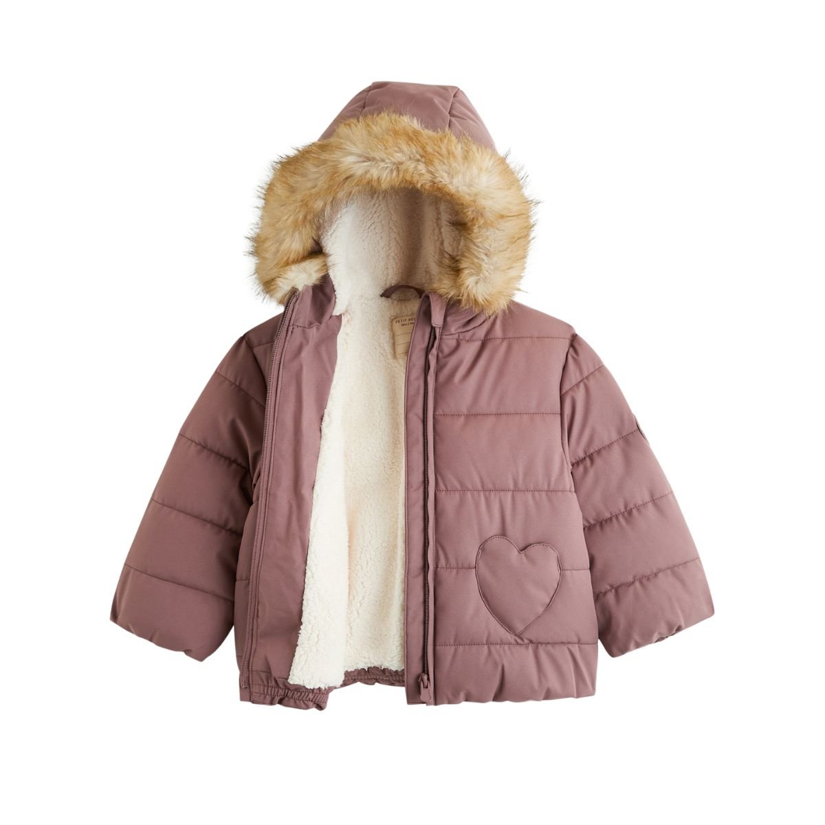 Doudoune enfant imperméable doublée sherpa avec capuche Chloé rose, PETIT BEGUIN