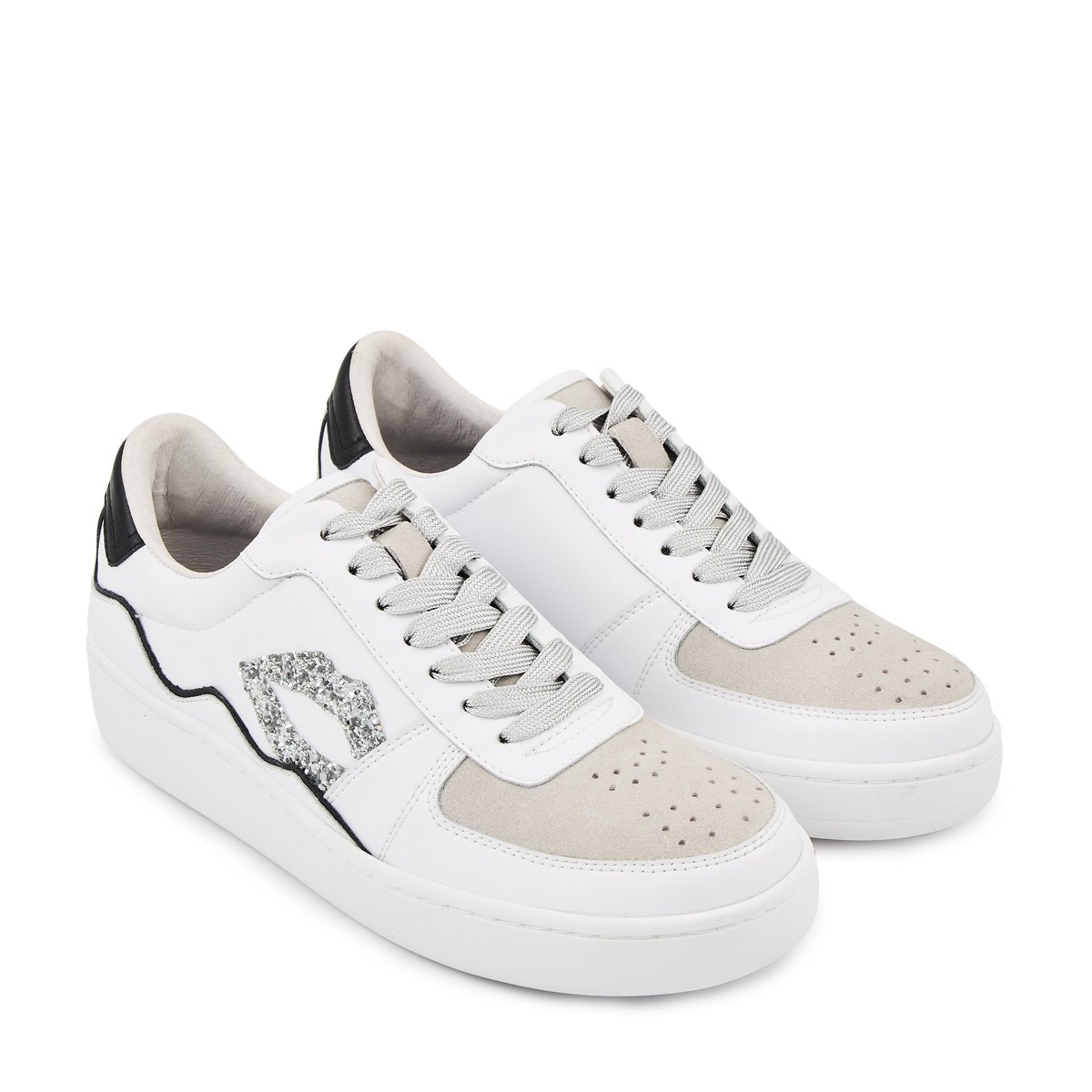 Baskets En Cuir Loulou blanc silver, BONS BAISERS