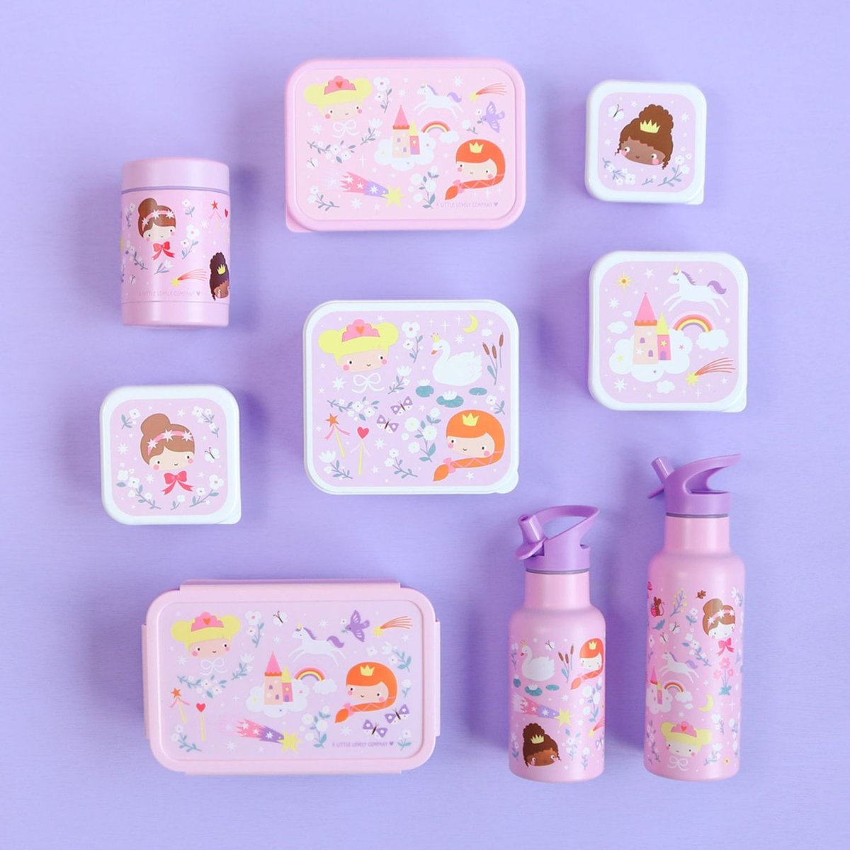 Lot de 4 boîtes à goûter violet princesses, A LITTLE LOVELY COMPANY