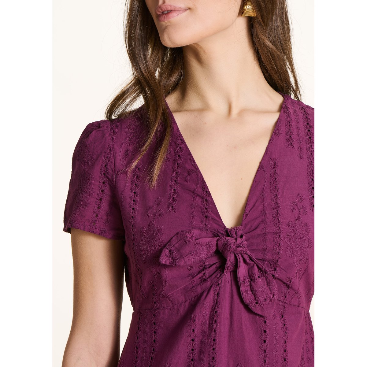 Robe midi en broderie anglaise figue, LA FEE MARABOUTEE
