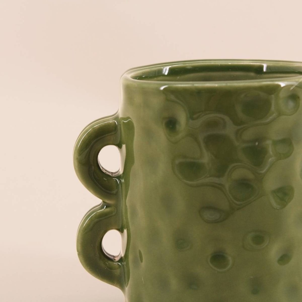 Bougie en céramique verte anses multiples 12cm vert, ORNAMI