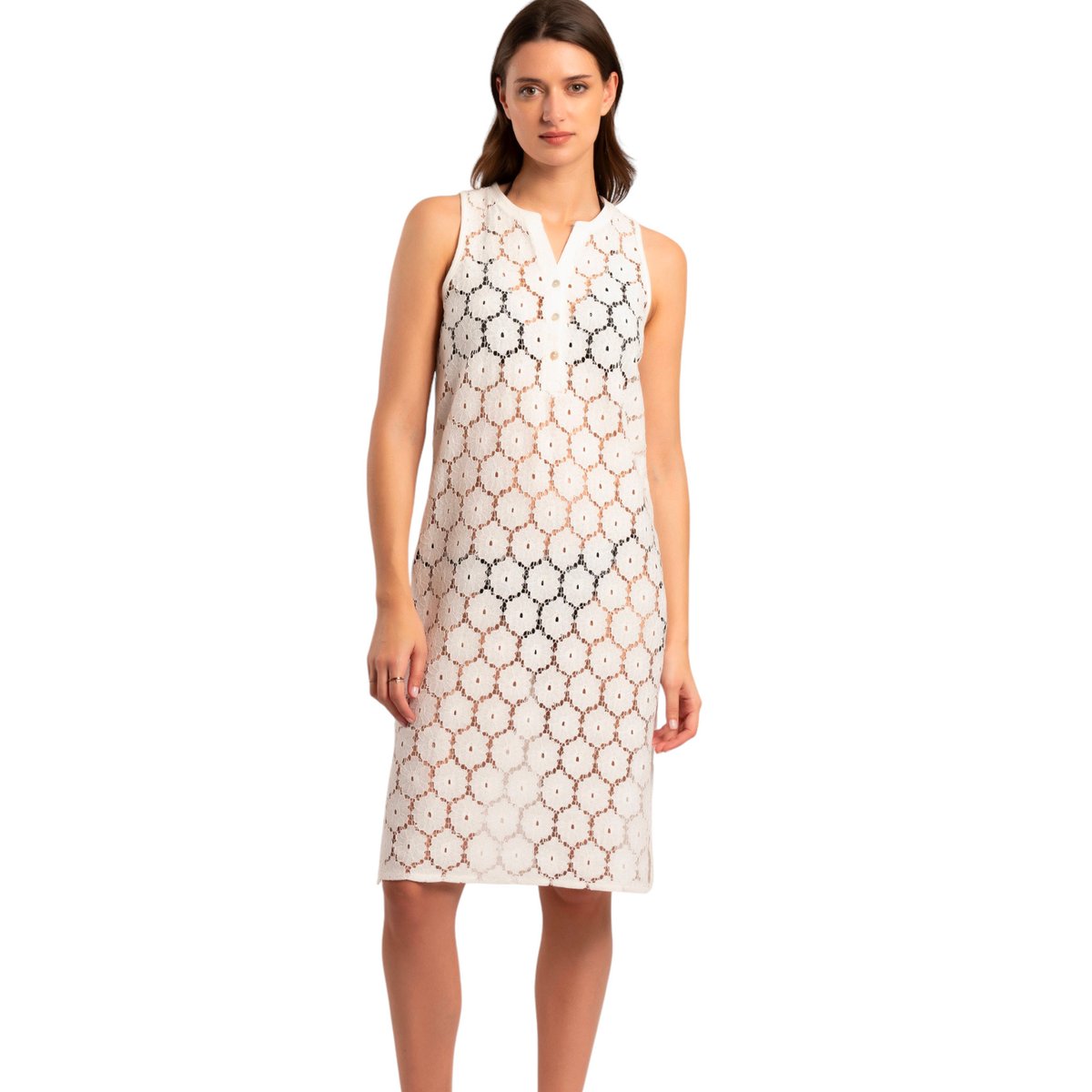 Robe de plage transparente sans manches Beach Flowers blanc, ADMAS