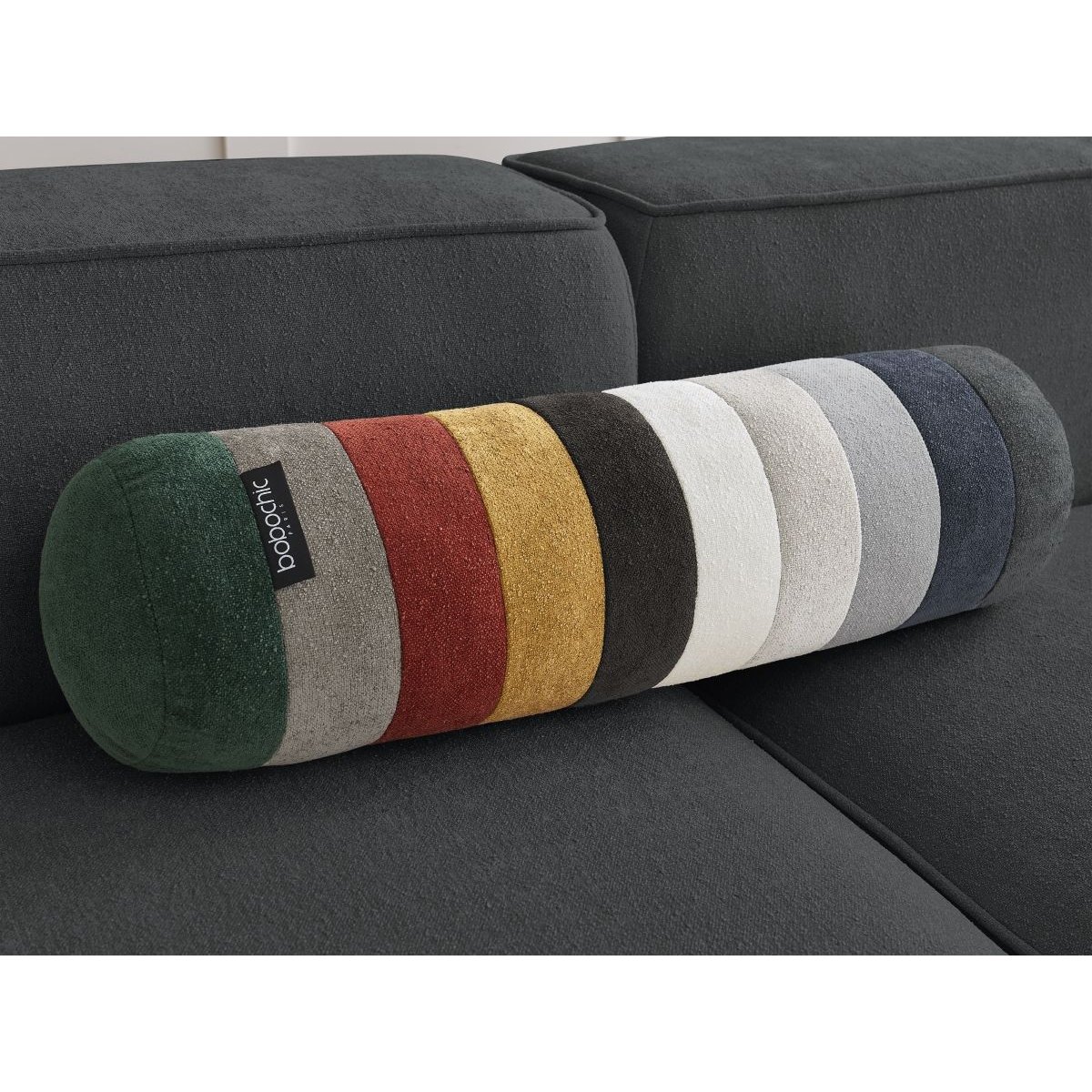 Canapé droit fixe 2 places en tissu texturé, ZEPHYR gris foncé, BOBOCHIC