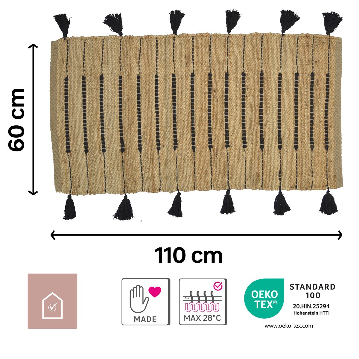 Tapis en jute tressé, JIMMA naturel, noir, INSPIRE