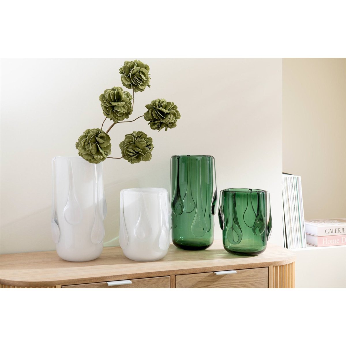 Vase en verre soufflé fait main, Effet dégoulinant vert, RECOLLECTION