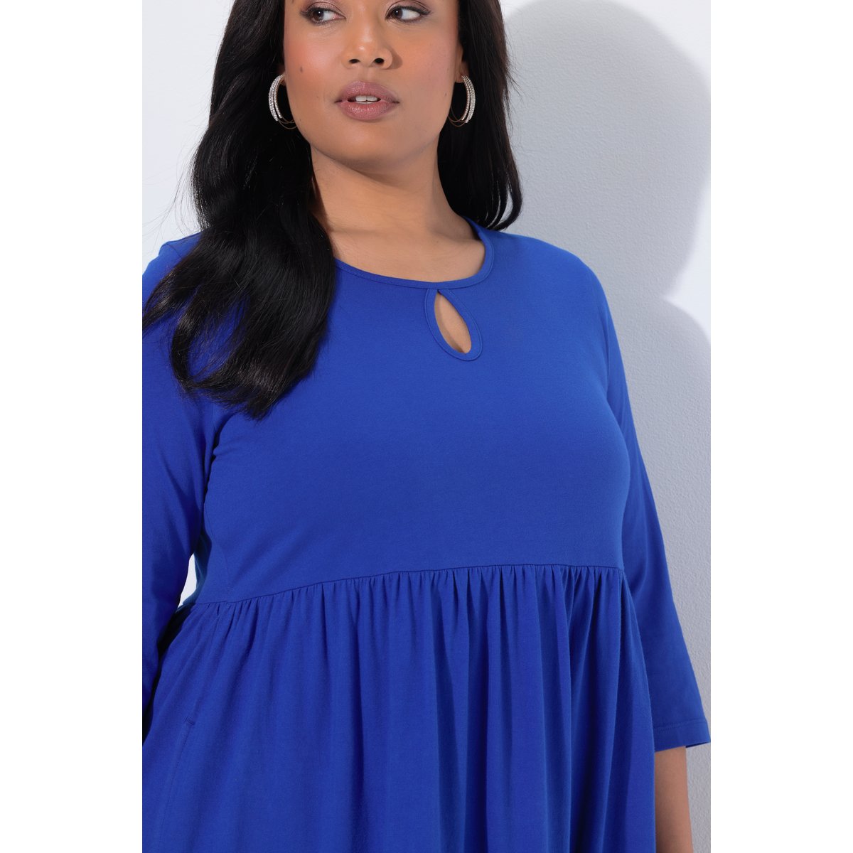 Robe maxi décolleté rond et manches longues marine, ULLA POPKEN