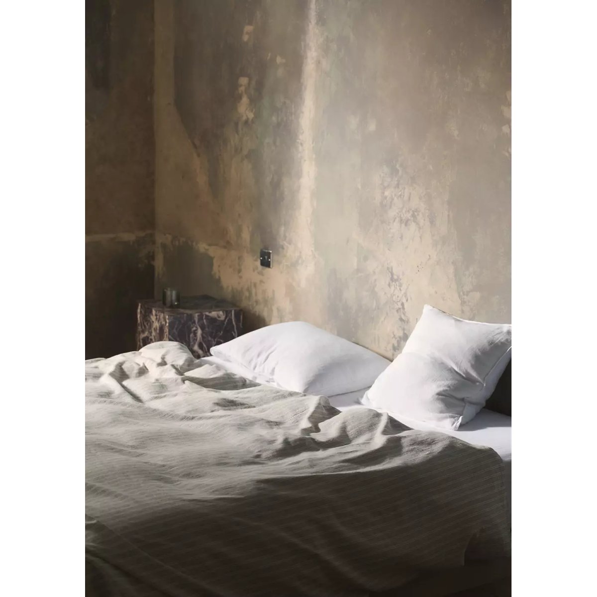 Housse de couette lin et coton à rayures Lit 180/200 cm sable, MANGO HOME