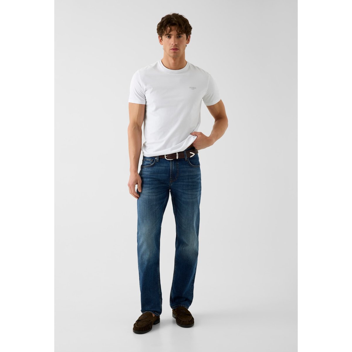 T-Shirt En Mélange De Coton blanc, GUESS