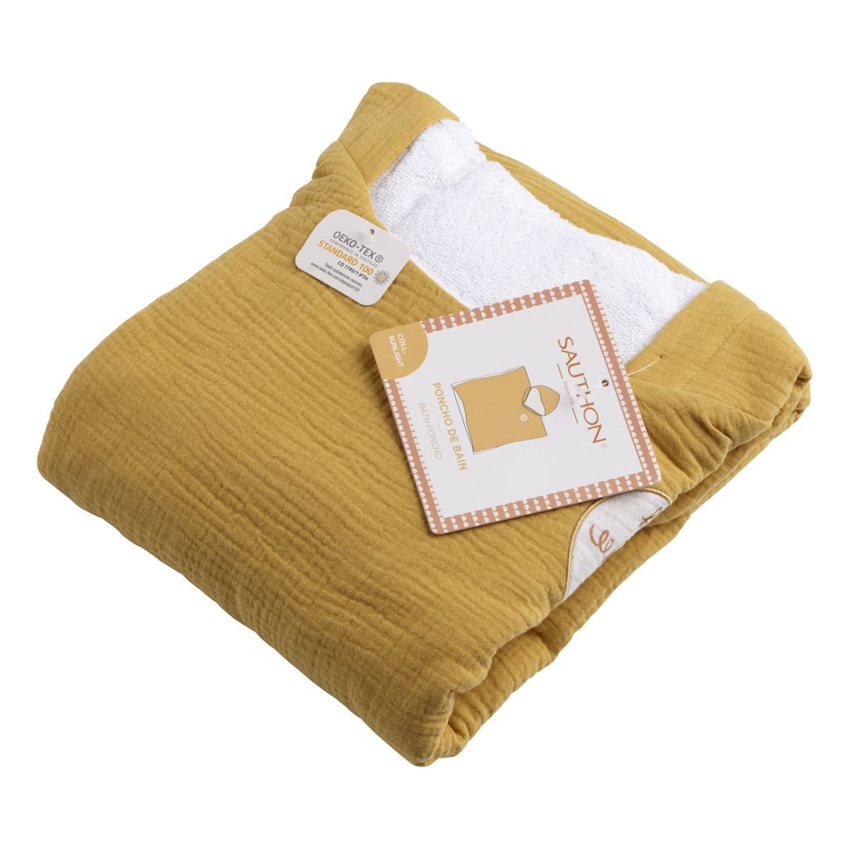 Poncho de bain enfant en coton jaune, SAUTHON