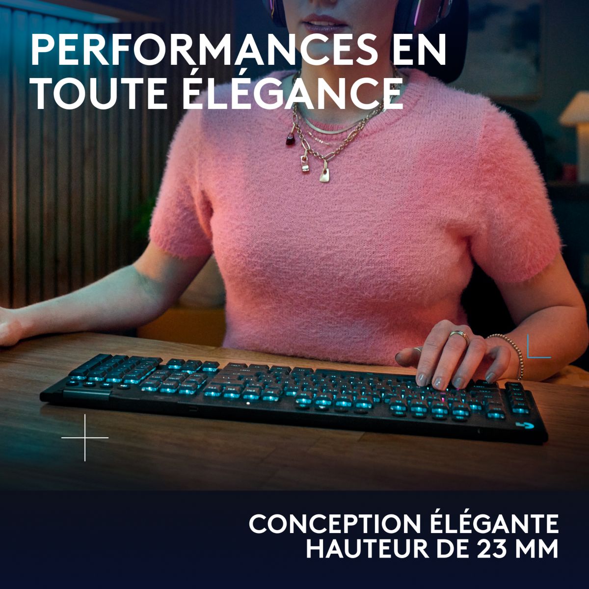 Clavier gamer sans fil G915 X Lightspeed Clicky Noir couleur unique, LOGITECH