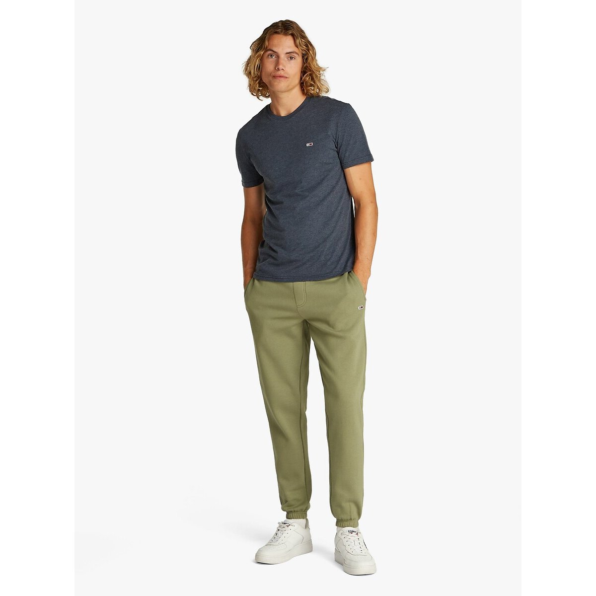 T-shirt de gola redonda slim jaspe azul escuro, TOMMY JEANS