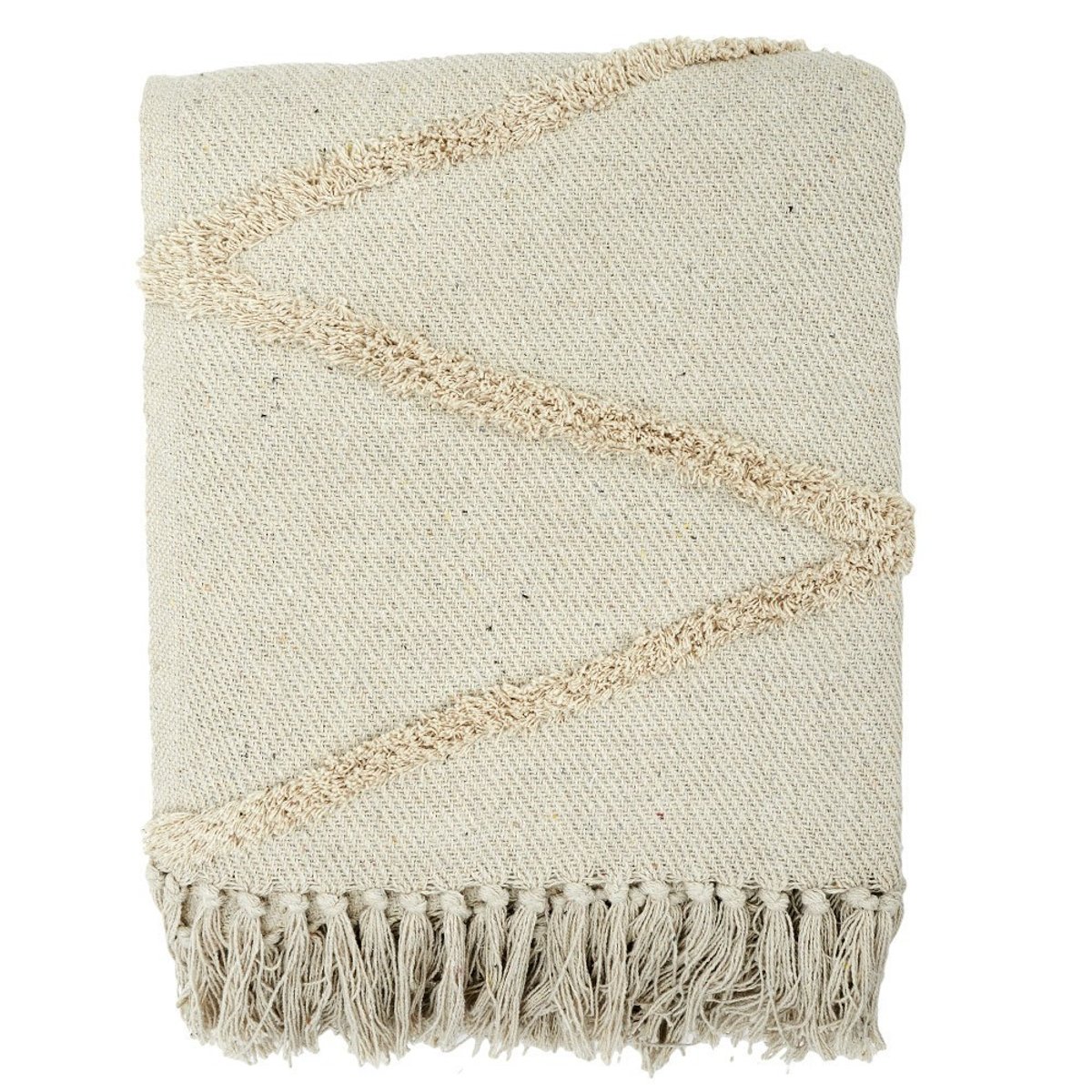 Plaid ethnique relief losange écru 120x150  coton blanc, DECORATIE