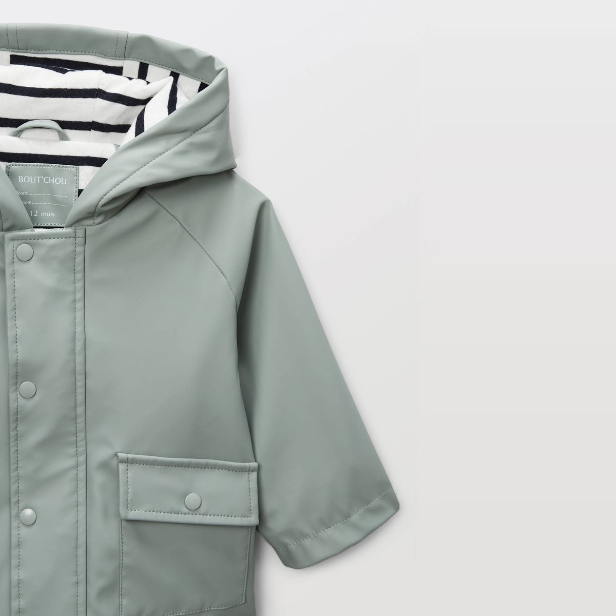 Ciré à capuche uni en polyester recyclé sauge clair, BOUT'CHOU