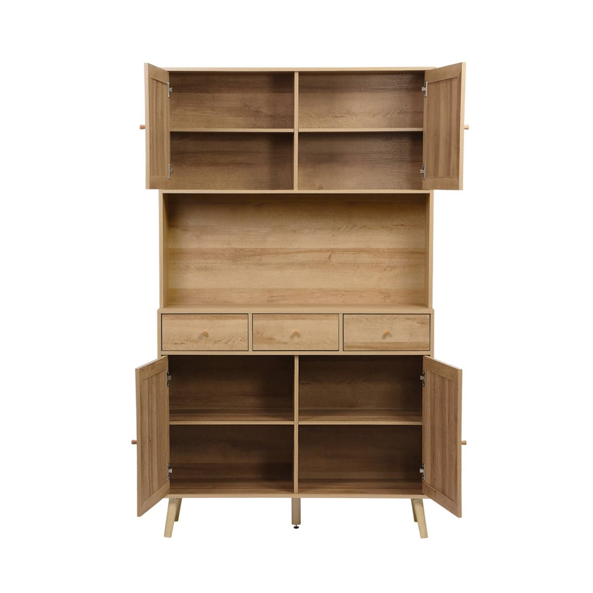 Buffet décor bois et cannage 4 portes 3 tiroirs 110 cm BOHÈME naturel, SWEEEK