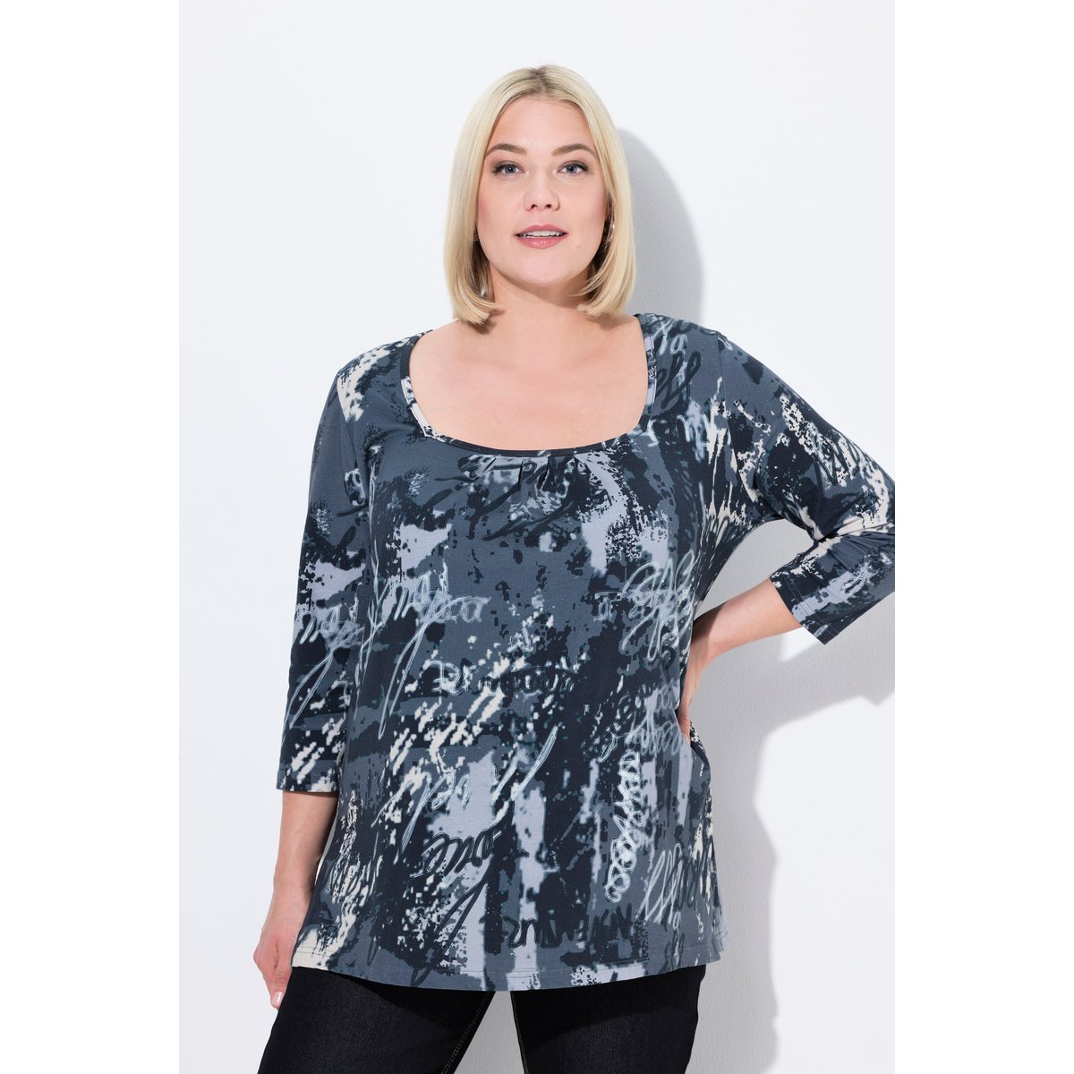 T-shirt avec plis fantaisie noir, ULLA POPKEN