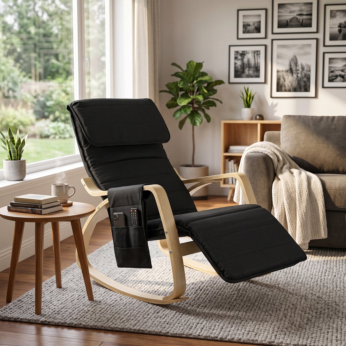 Fauteuil à bascule Lin Noir noir, HOMCOM