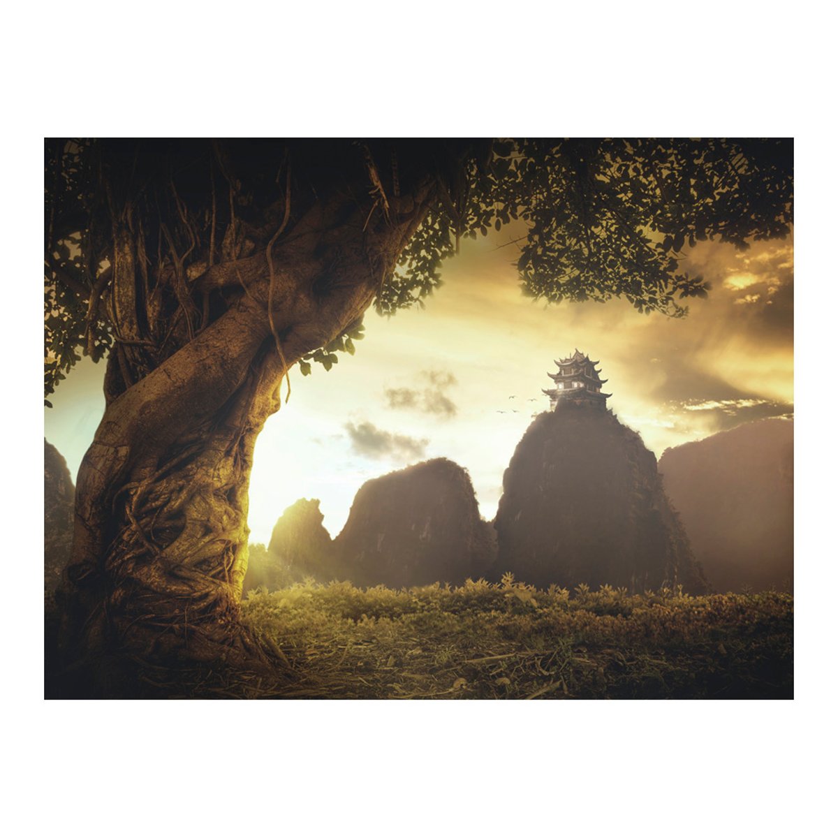 Papier peint intissé panoramique Fantaisie Mysterious China beige, EDEN