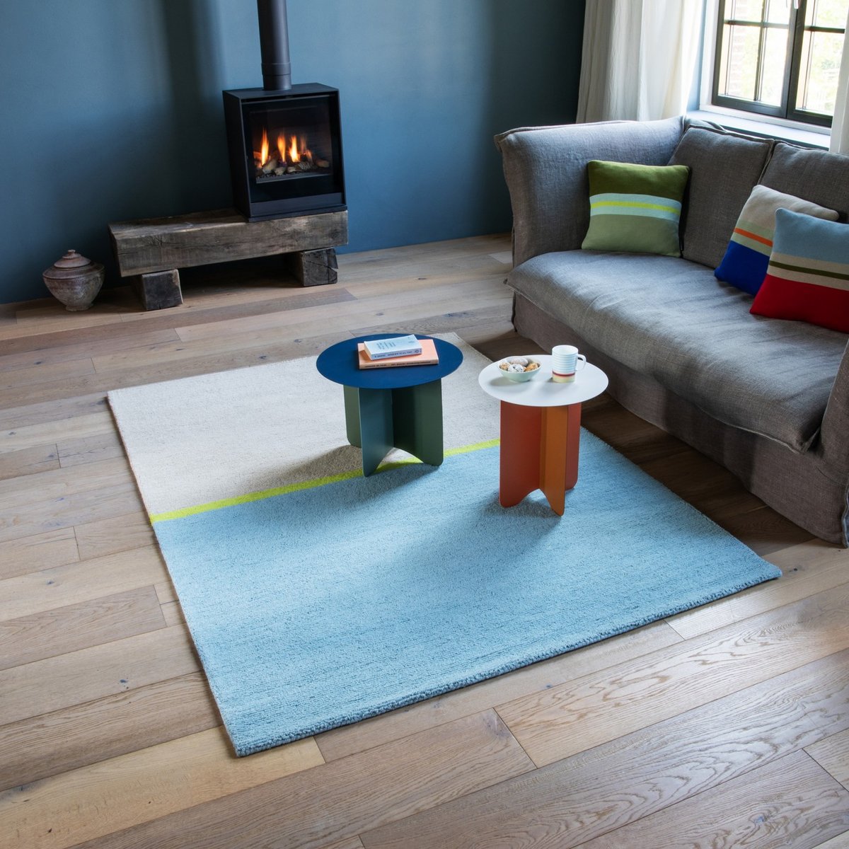 Tapis Menta 160 x 230 cm bleu, beige, lime, REMEMBER
