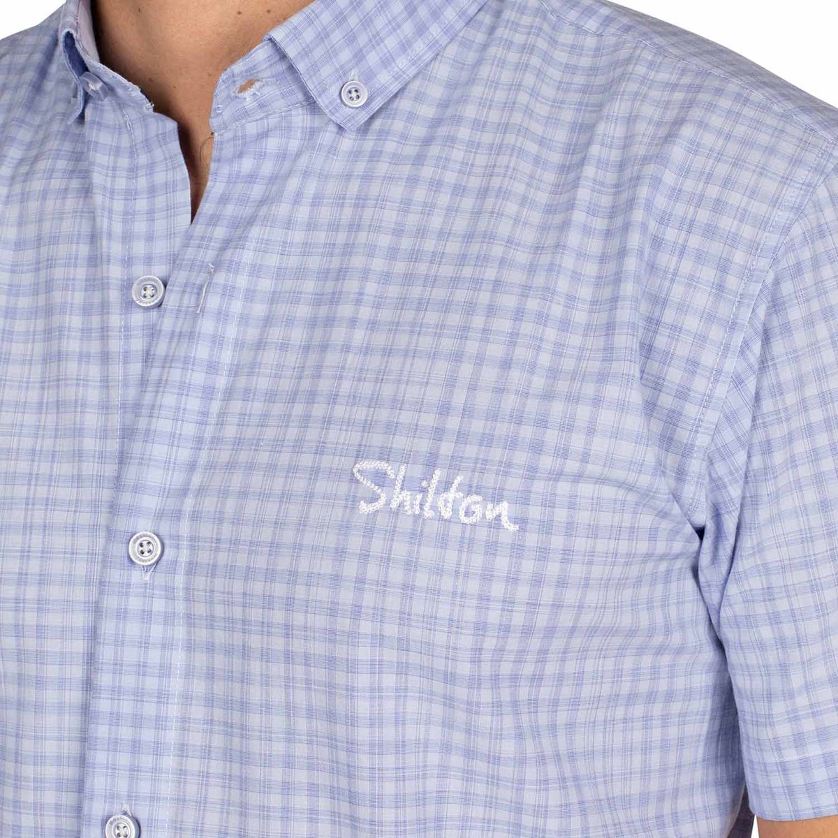 Chemise manches courtes carreaux DENIM ciel, SHILTON