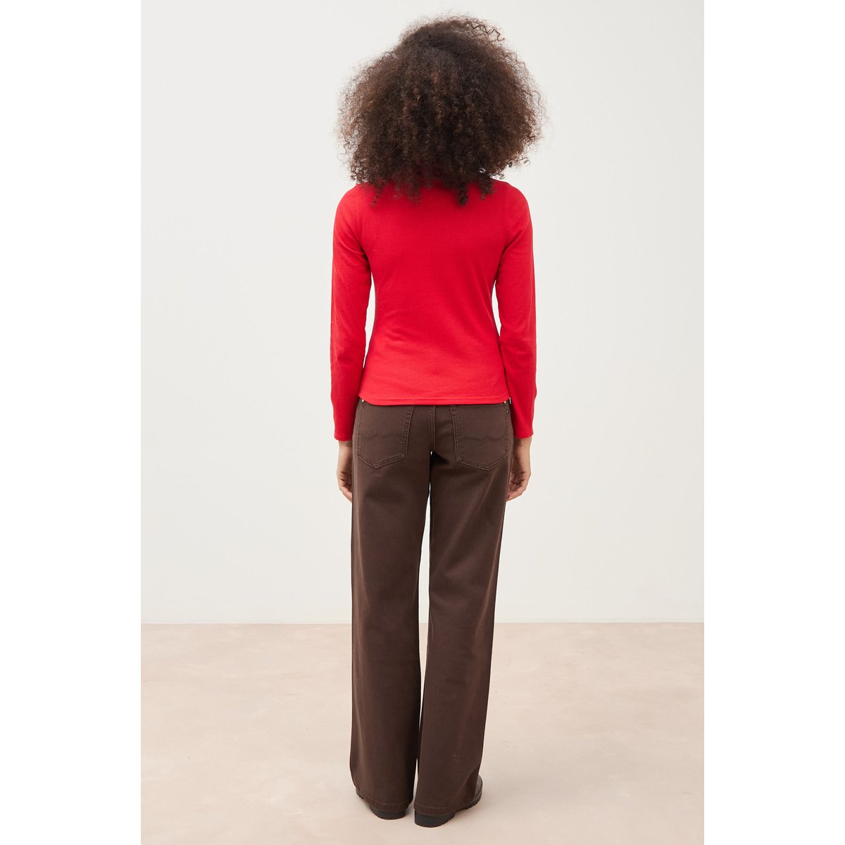 T-shirt cintré manches longues rouge, BONOBO