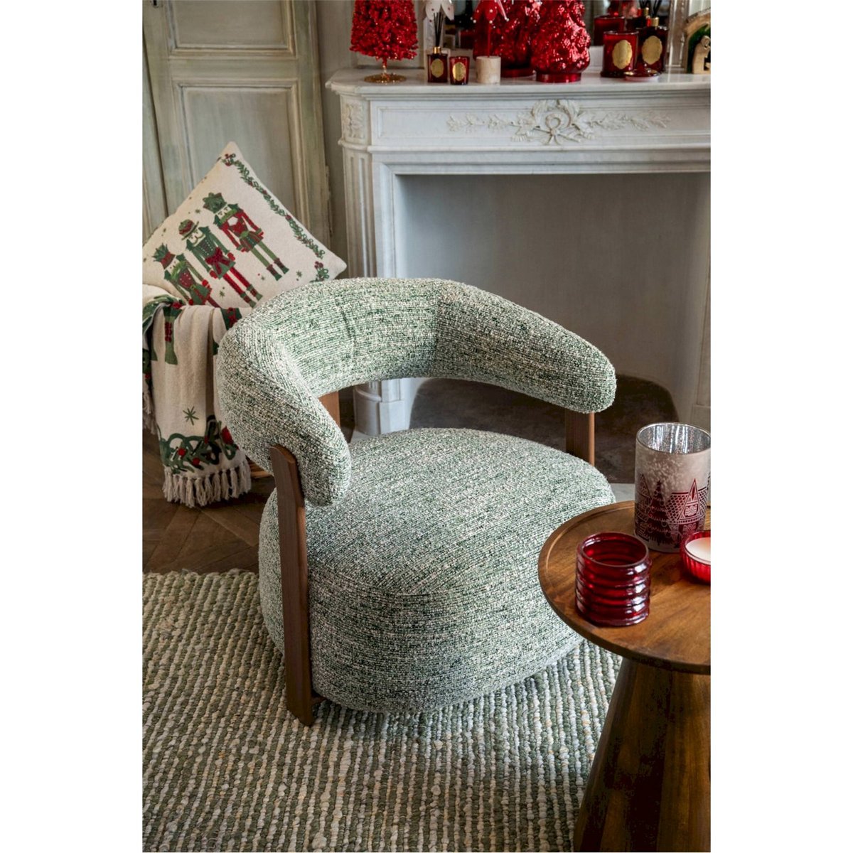 Fauteuil lounge en tissu texturé vert olive, RECOLLECTION