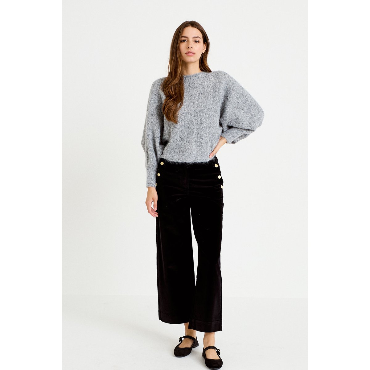 Pantalon bootcut taille haute velours noir, CACHE CACHE