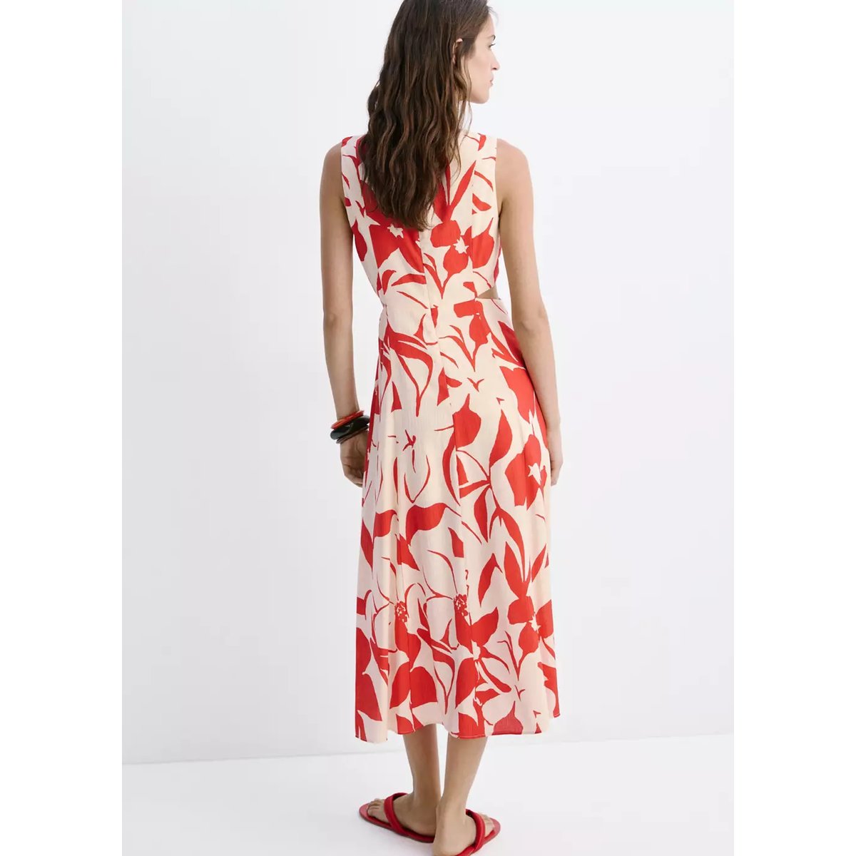 Robe à découpes et imprimé floral rouge, MANGO