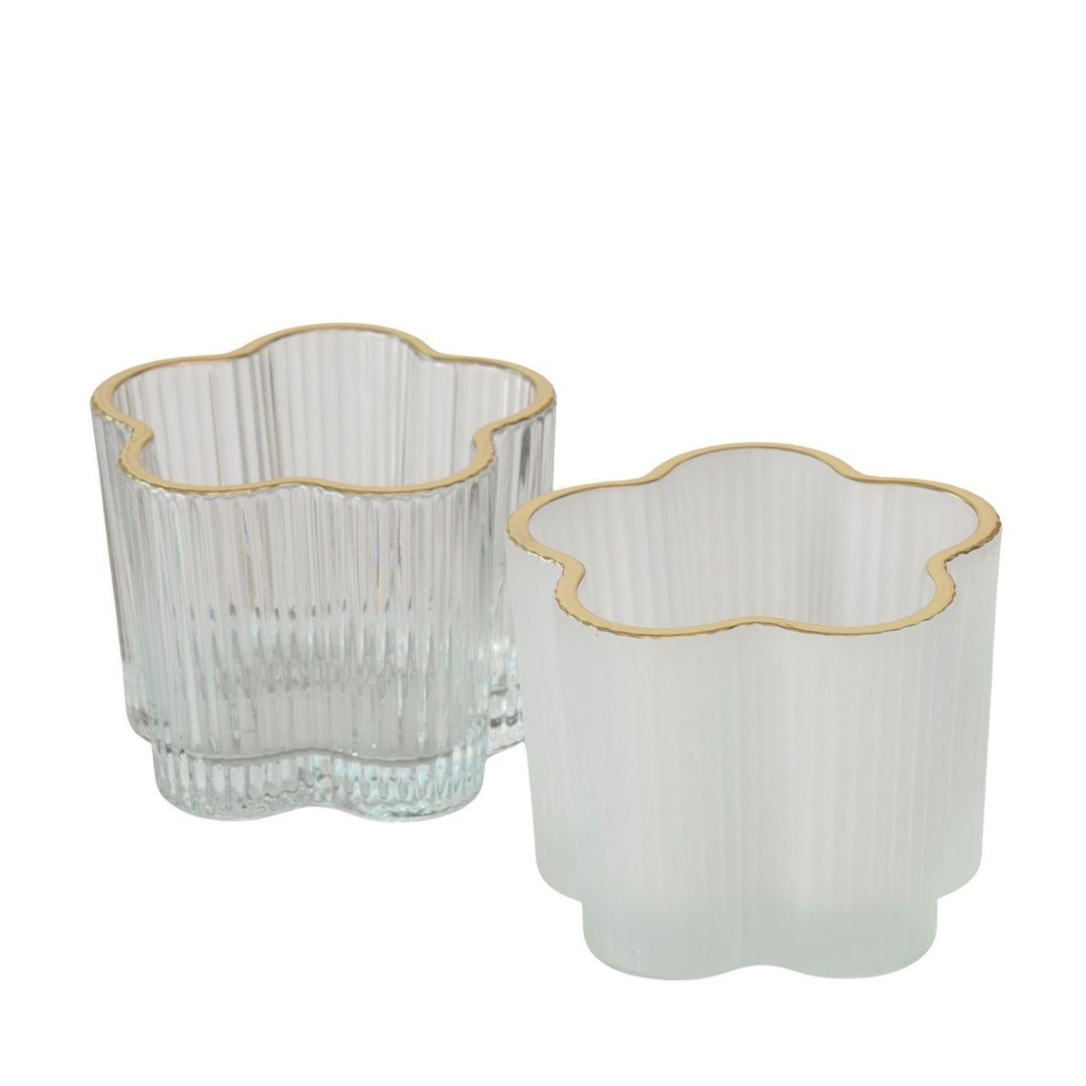 Set de 2 bougeoirs en verre strié et liseré doré 7.5x7.5x6cm transparent, WADIGA