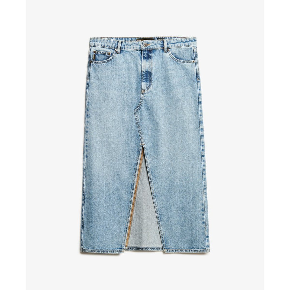Jupe longue fendue en jean bleu beach, SUPERDRY