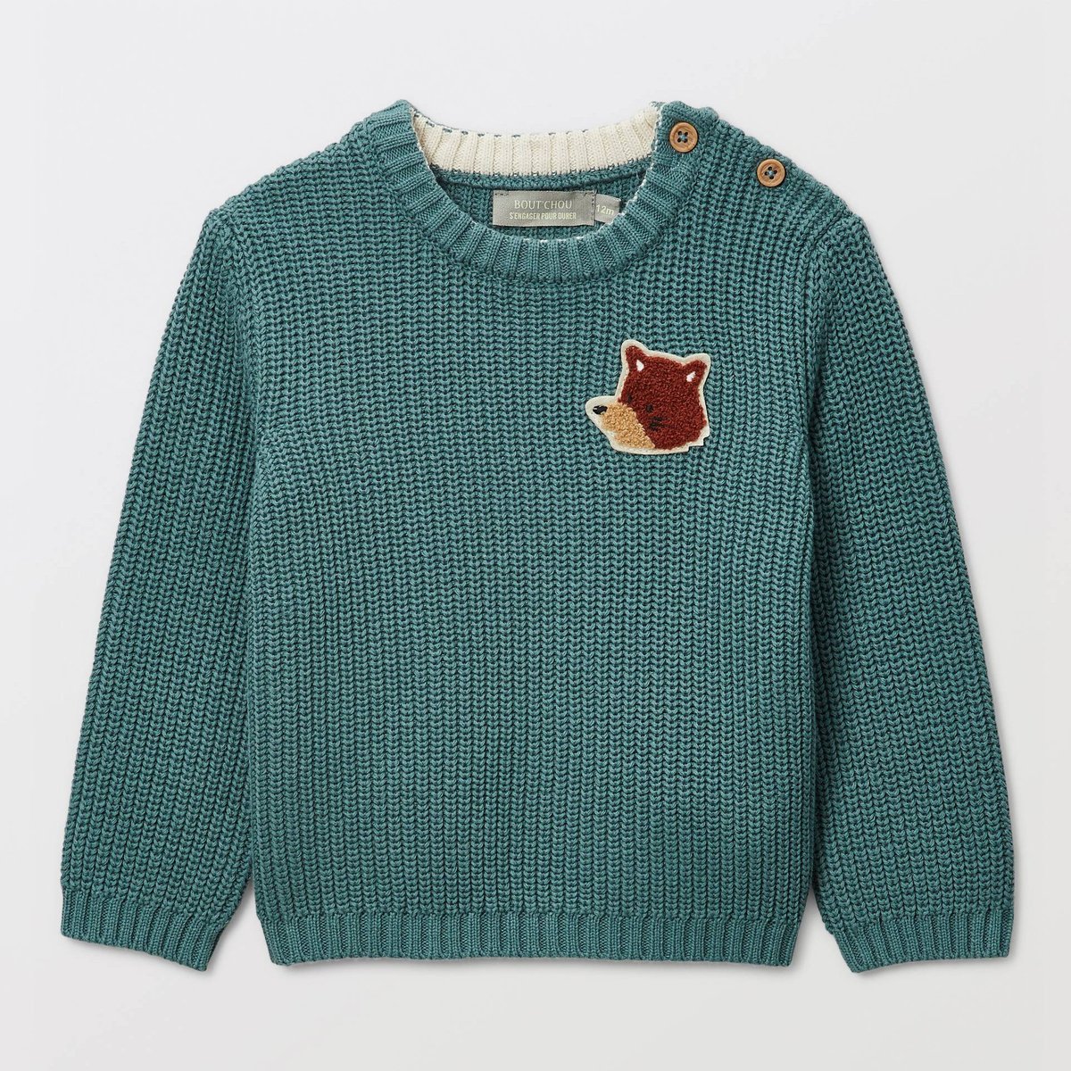 Pull avec patch en coton lagune, BOUT'CHOU
