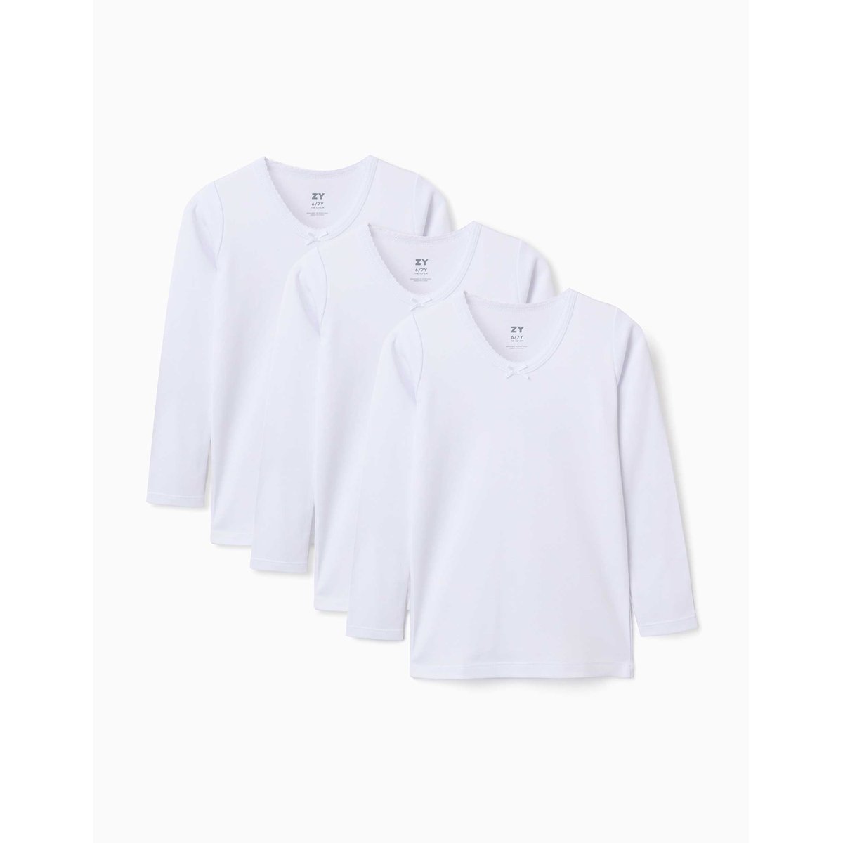 Lot de 3 T-shirts maillot de corps à manches longues en coton peigné blanc, ZIPPY