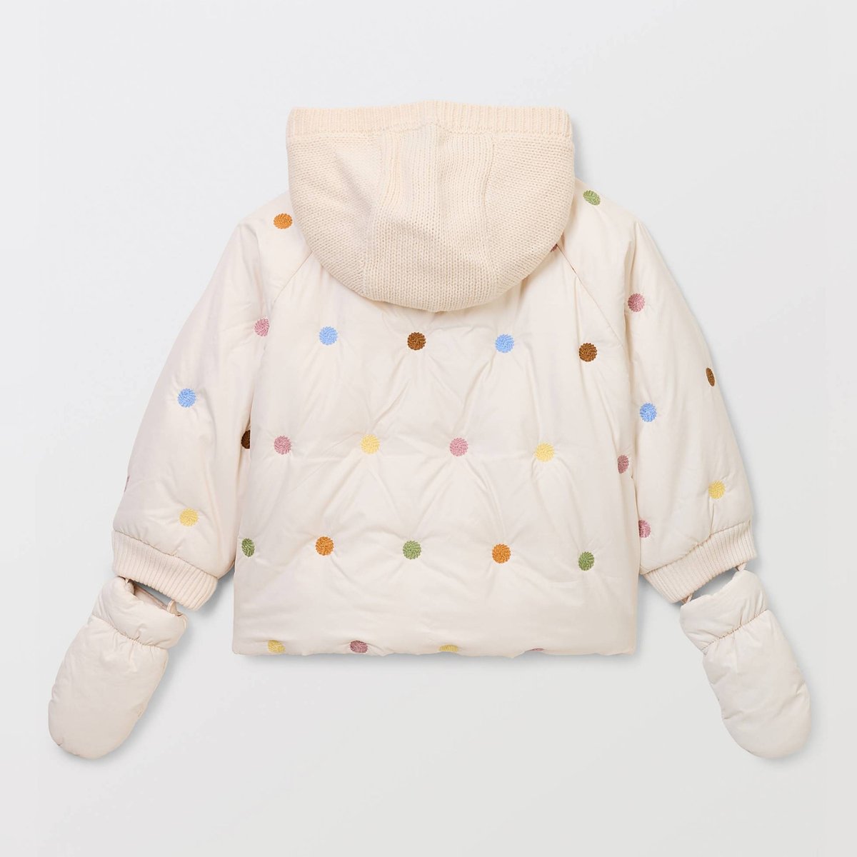 Doudoune brodée à capuche amovible avec gants doublés polaire naturel, BOUT'CHOU